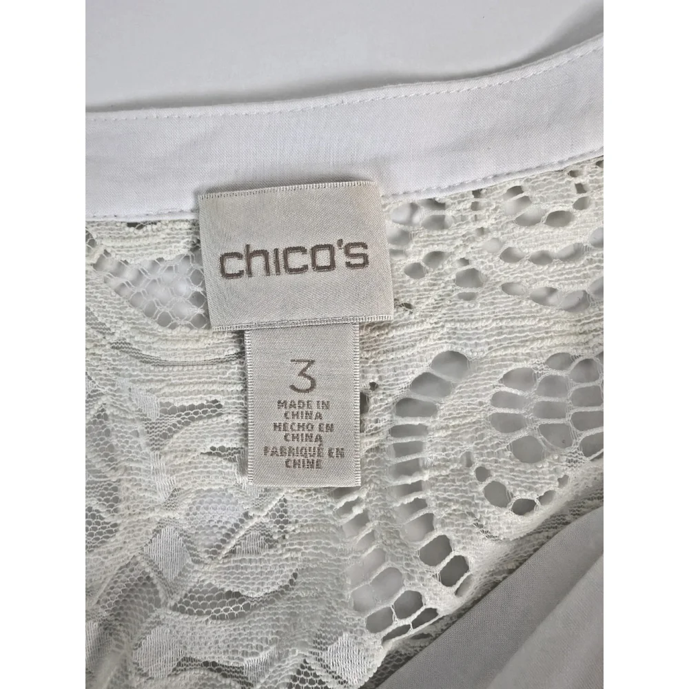 Chico's Lace Crochet High Low Tunic White Sz XL Boho Peasant Beachy - Picture 7 of 11